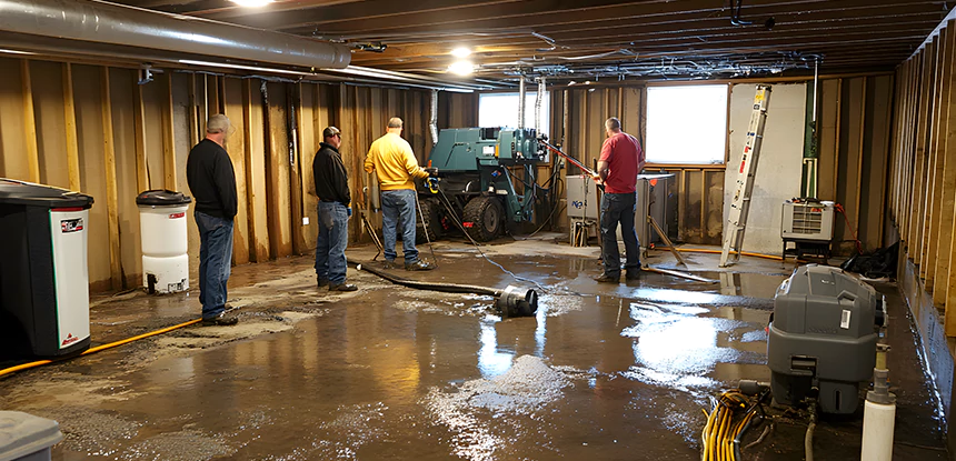 Cleaning Sewage From Basement Floor in Cave Spring